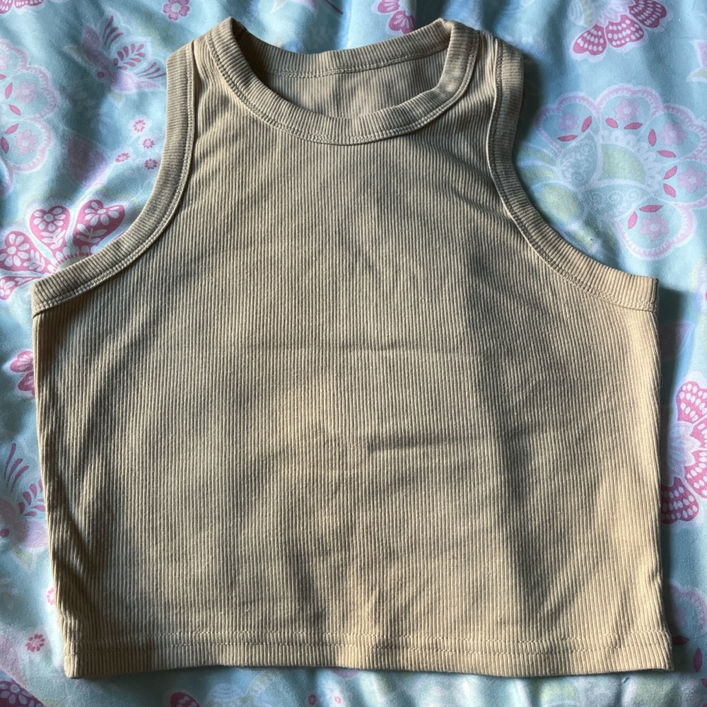Beige Ribbed Tank Top